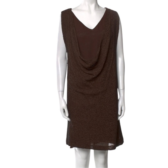 SHAMASK Cowl Neck Shift Sleeveless Dress in Espresso Brown Size Small — FAB!!! - Picture 2 of 8